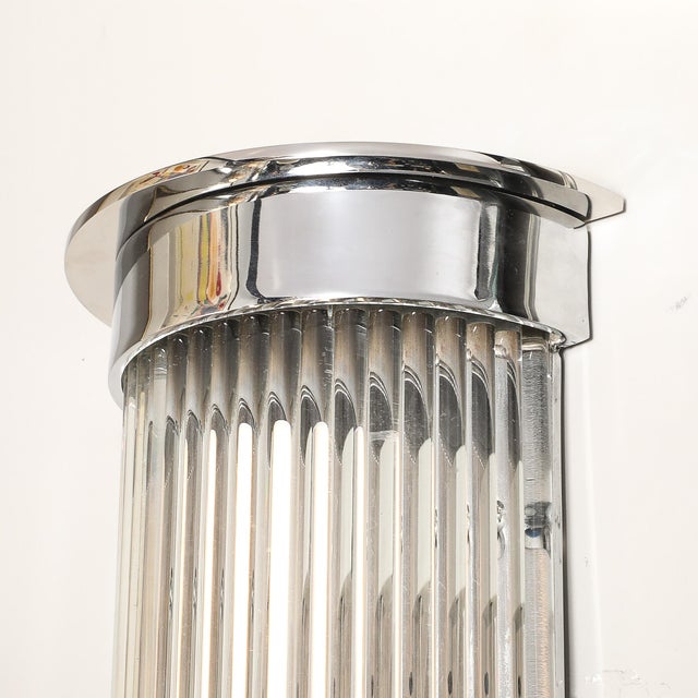 Pair of Art Deco Style Glass Rod Sconces in Chrome Fittings For Sale - Image 11 of 15