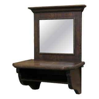 Oak Wall Hanging Mirror with Shelf, 1920 For Sale