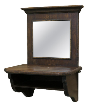 Oak Wall Hanging Mirror with Shelf, 1920