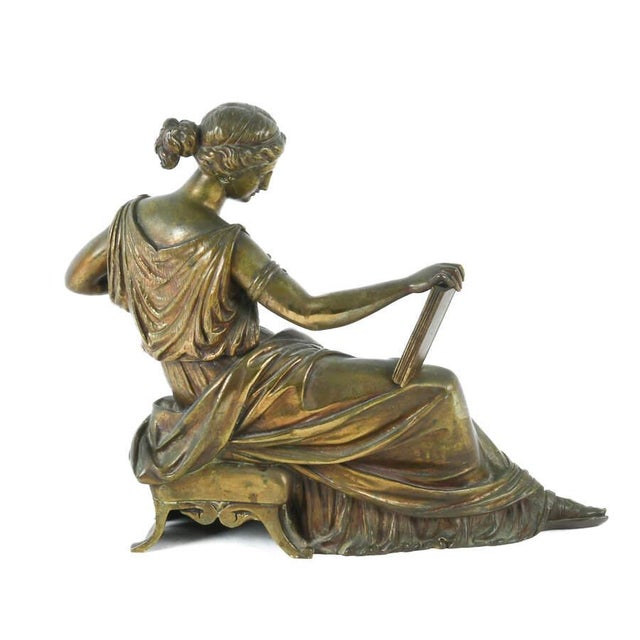 Traditional Antique Classical Bronze Woman Reading Plato Statue After Jean-Jacques Pradier For Sale - Image 3 of 9