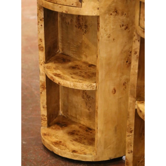 Pair of Mid-Century French Art Deco Burl Elm Bedside Tables Nightstands For Sale - Image 4 of 10