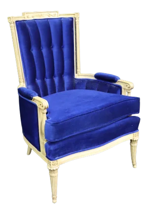 Louis XVI Style Cream Carved Blue Velvet Bergere