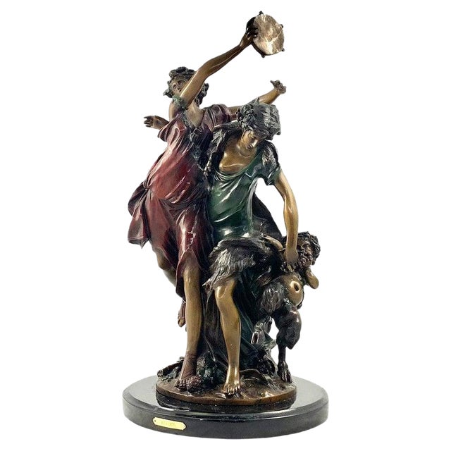 Large 20th Century French Bronze of Dancing Figures with Tambourine For Sale