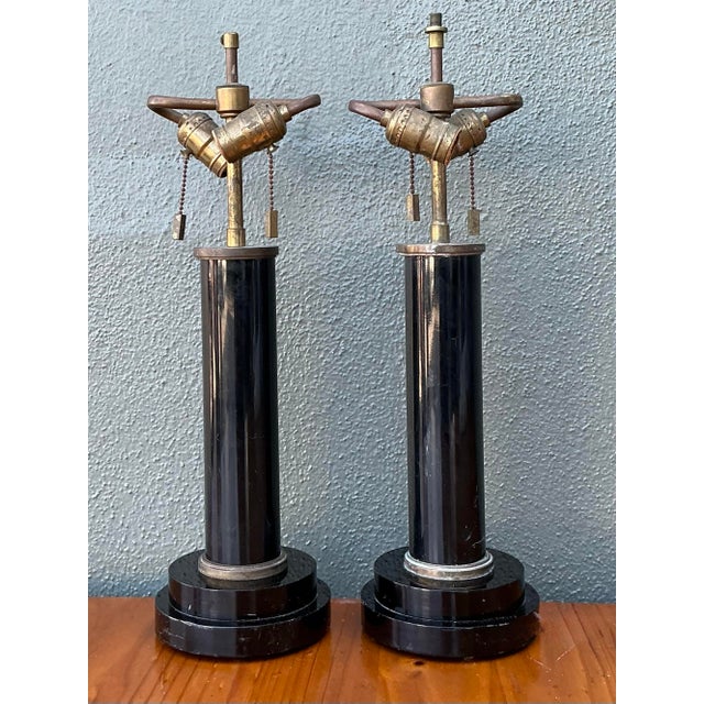 Vintage Black Lucite Column Lamps - A Pair For Sale - Image 9 of 12