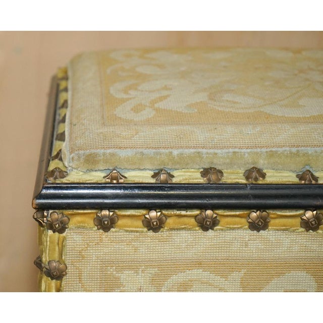 French Embroidered Upholstery Floral Linen Trunk, 1880s For Sale - Image 4 of 18