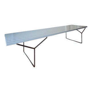 Bertoia Bench by Knoll, White Painted Wood Slat Top, Chrome Base For Sale
