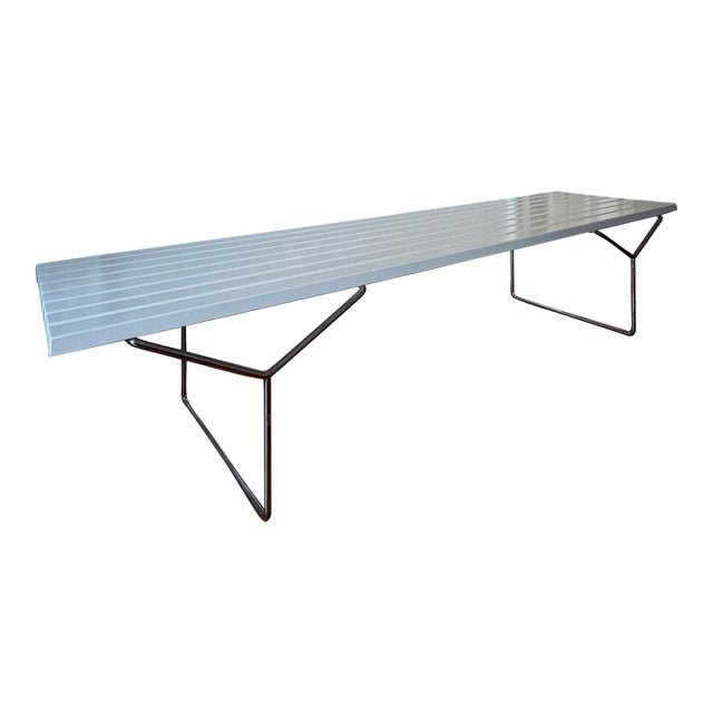 Bertoia Bench by Knoll, White Painted Wood Slat Top, Chrome Base For Sale