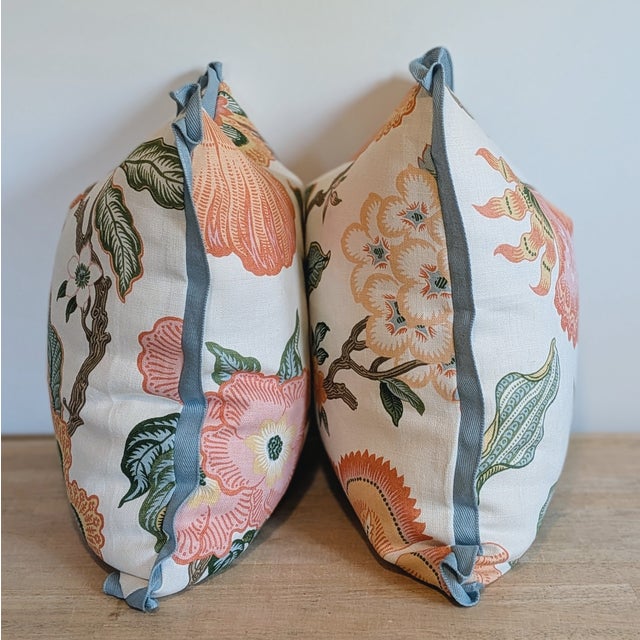 Transitional Schumacher Hothouse Flowers in Sunshine Pillows With Blue Butterfly Flange For Sale - Image 3 of 7
