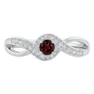 925 Sterling Silver Infinity Twist Garnet & Cubic Zirconia Ring For Sale
