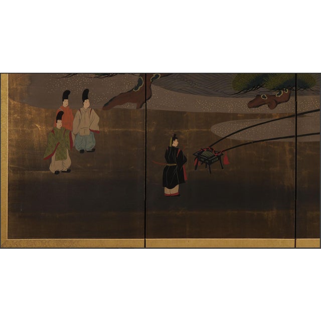 Japanese Painted Screen, Landscape W/ Rikshaw & Figures For Sale - Image 4 of 11