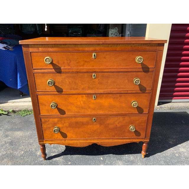 American Early 19th Century Sheraton Cherry Chest For Sale - Image 3 of 16