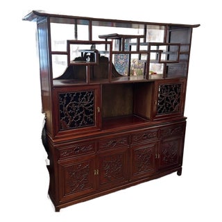 Early 20th Century Rosewood Vintage Double‑Sided Room Divider With Carved Drawers & Doors For Sale