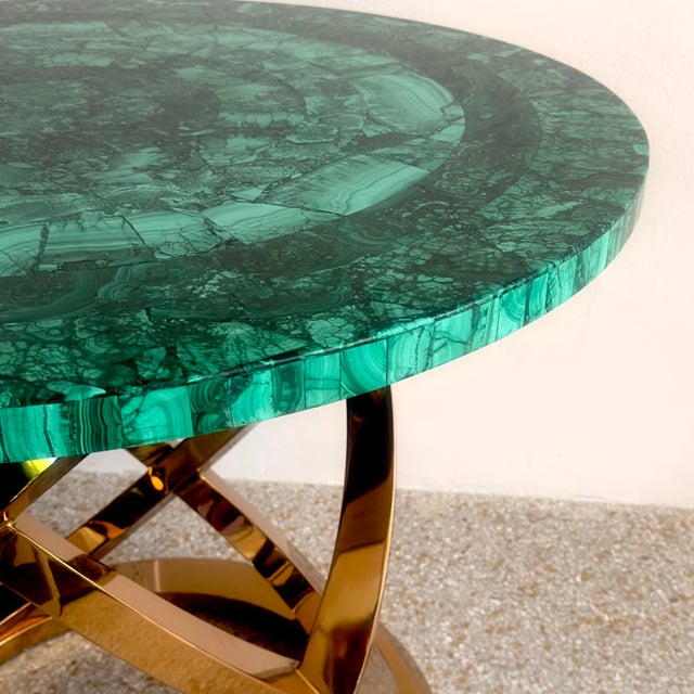 Green Stunning Tessellated Malachite Round Dining Table With Brass Base, Made in Italy For Sale - Image 8 of 15