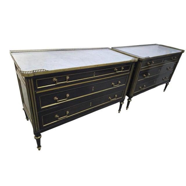 Ebonized Commodes with Marble Tops and Gilt Bronze Mounts, 1920s For Sale - Image 6 of 18