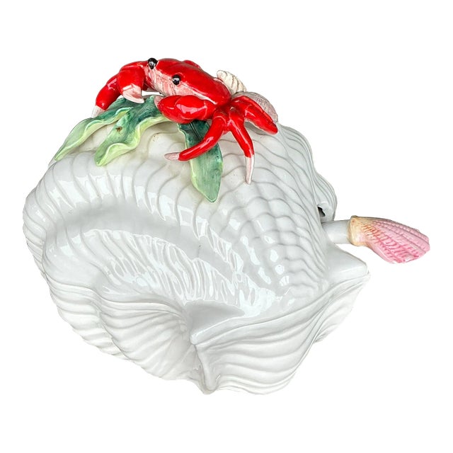 Vintage Coastal Glazed Ceramic Crab Tureen For Sale