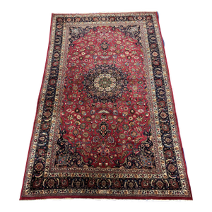Large Hand-Knotted Persian Kerman Wool Rug, Floral Medallion Design