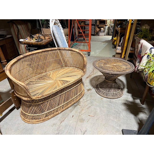 Vintage Wicker Double Seater Sofa and Side Table For Sale - Image 4 of 11
