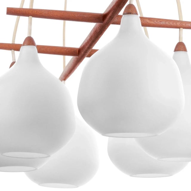 1950s Vintage Pendant Lamp in Teak & Glass by Uno & Östen Kristiansson for Luxus, 1950s For Sale - Image 5 of 7
