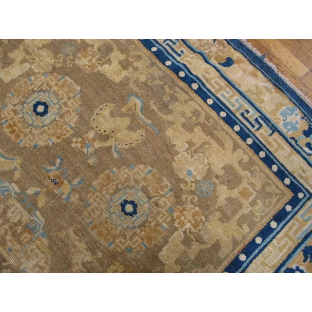 Mid 19th Century Awesome Tan-Sand Color With Small Palmette and Medallion/Crest Pattern Antique Chinese Ningxia Rug For Sale - Image 5 of 5