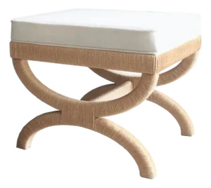 Matthew Izzo Home Xanadu Neoclassical Stool With Natural Rope and Performance Linen Cushion