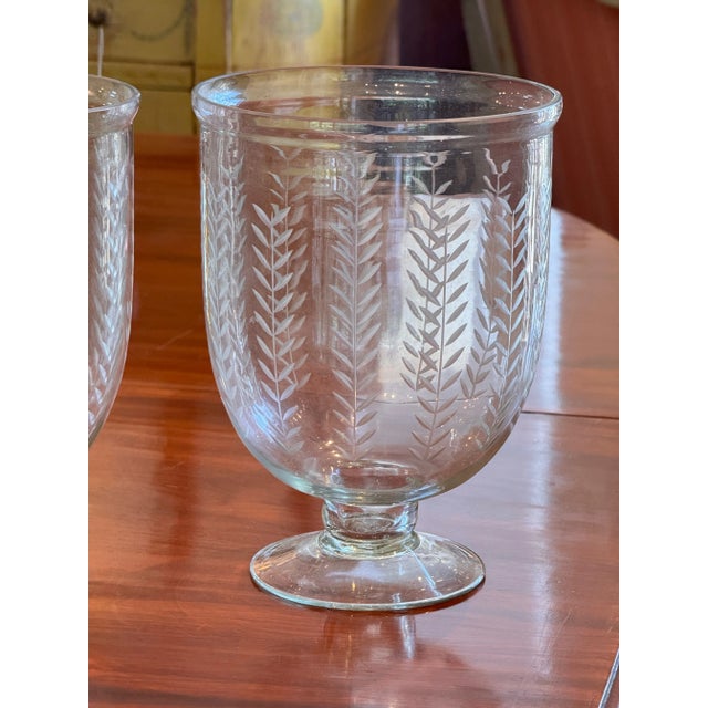 Pair of Etched Glass Vases With Wheat Design For Sale - Image 6 of 7
