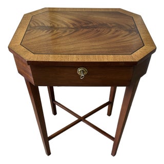 Vintage Georgian Style Mahogany Octagonal Sewing Table With Inlaid Top For Sale