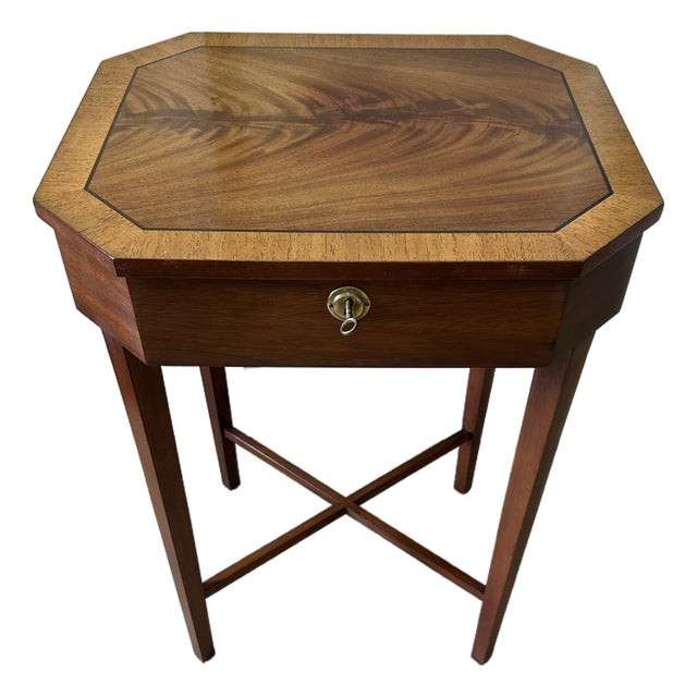 Vintage Georgian Style Mahogany Octagonal Sewing Table With Inlaid Top For Sale
