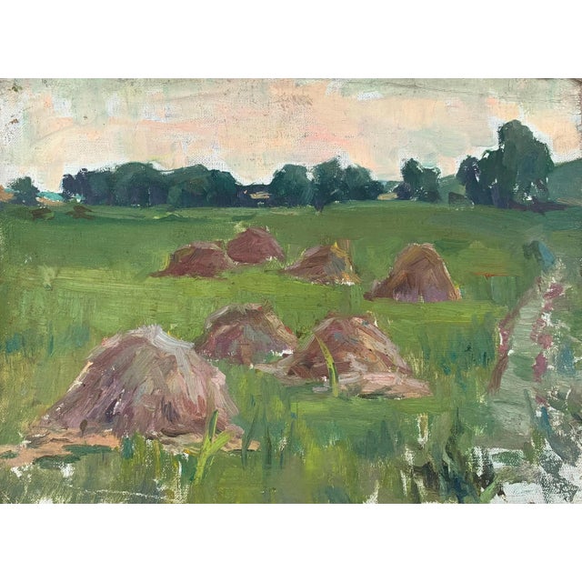 Rural Landscape Painting Original Art Ukrainian Artist Sokolovsky G. 1970s For Sale