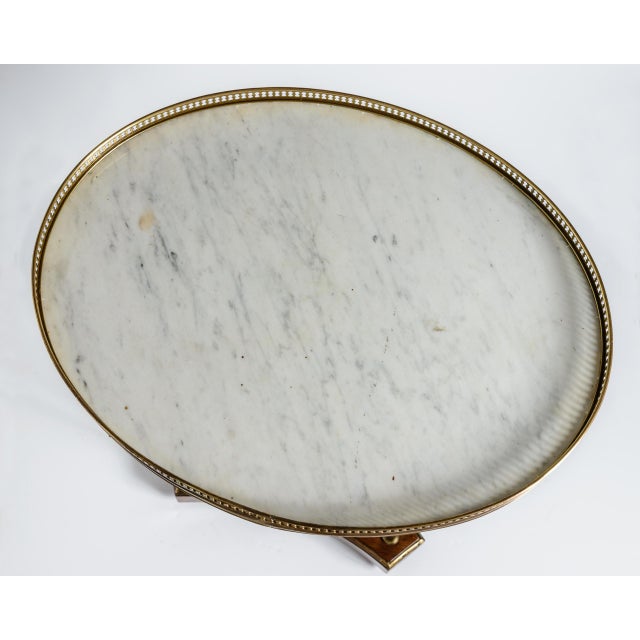 Brass French White Marble Top and Brass Gallery Top End Table, Brass Legs For Sale - Image 8 of 10