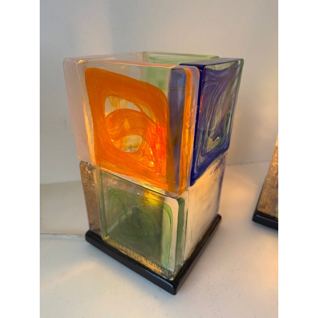 2020s Contemporary Pair of Lamps Cubic Pennellate Murano Glass. Italy For Sale - Image 5 of 12