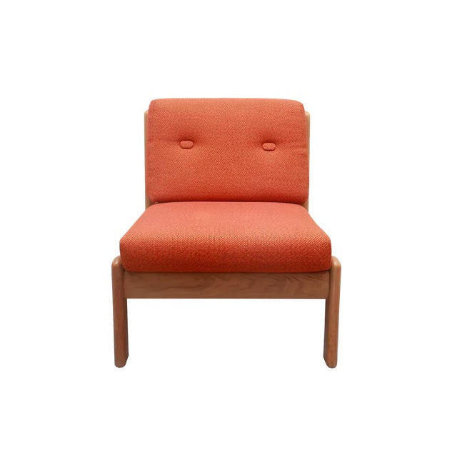 Lounge Chair in Light Oak and Orange Upholstery, 1975 For Sale