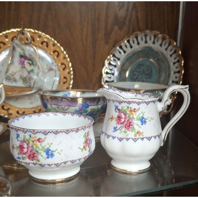 1930s Royal Albert "Petit Point" Creamer and Sugar Bowl For Sale - Image 10 of 18