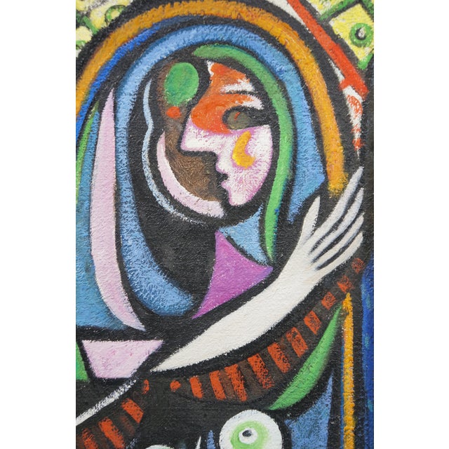 Gold Late 20th Century Girl Before a Mirror Oil Painting After Pablo Picasso Cubism Canvas Framed 25" For Sale - Image 8 of 11