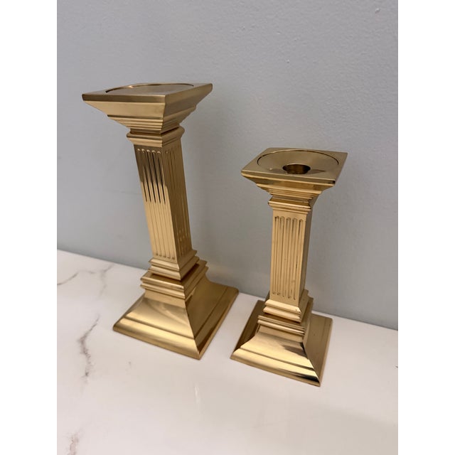 20th Century MCM Polished Brass Candle Holders - A Pair For Sale In Miami - Image 6 of 10