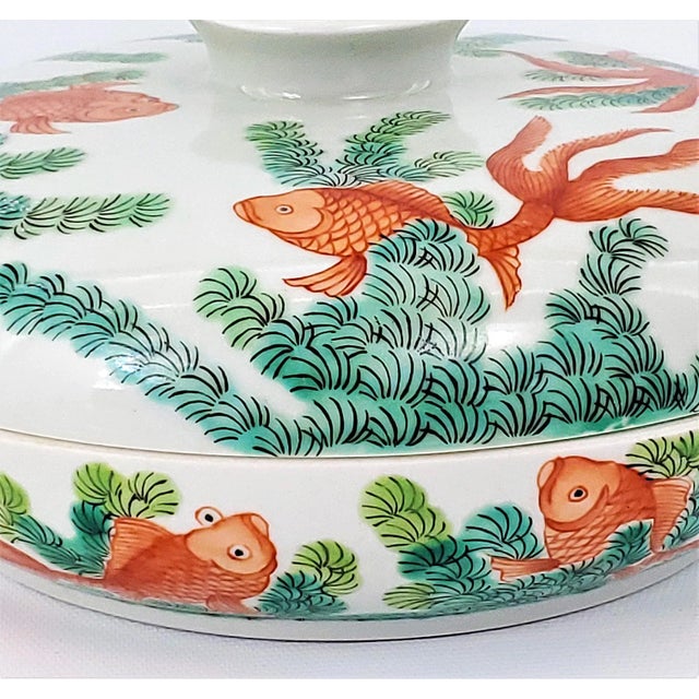 Lidded Bowl Chinese Koi Fish For Sale - Image 10 of 12