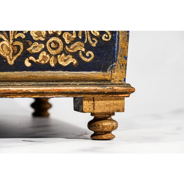 Striking Hand Painted Antique Domed Wood Casket Box With Key Madonna and Child Religious Scene For Sale - Image 12 of 18