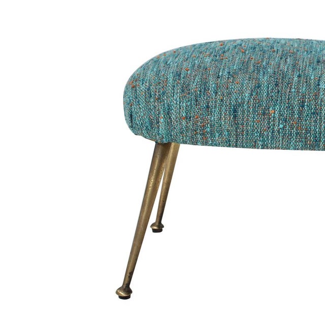 Metal Mid-Century Modern Blue Fabric and Metal Legs Footstool, Italy, 1950 For Sale - Image 7 of 9