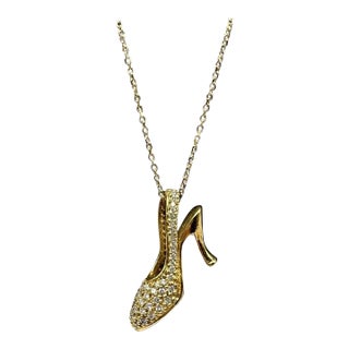 Estate Diamond Heel Necklace in Yellow Gold – ~0.90ctw, 18in, Pre-Loved For Sale