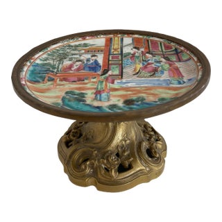 18th Century Rose Medallion Dish With Footed French Louis XV Bronze Base For Sale