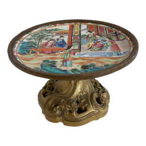 18th Century Rose Medallion Dish With Footed French Louis XV Bronze Base