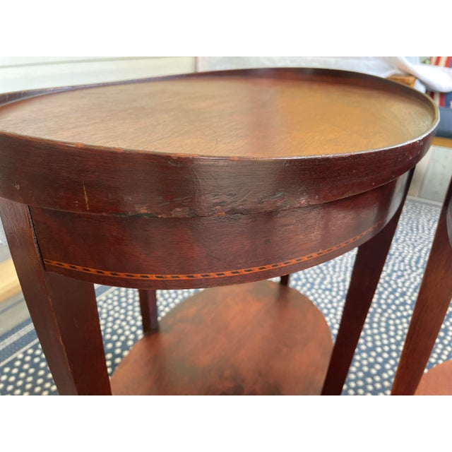 1940s 1940s Mersman Mid Century Mahogany Inlaid Wood Side Tables - Set of 2 For Sale - Image 5 of 12