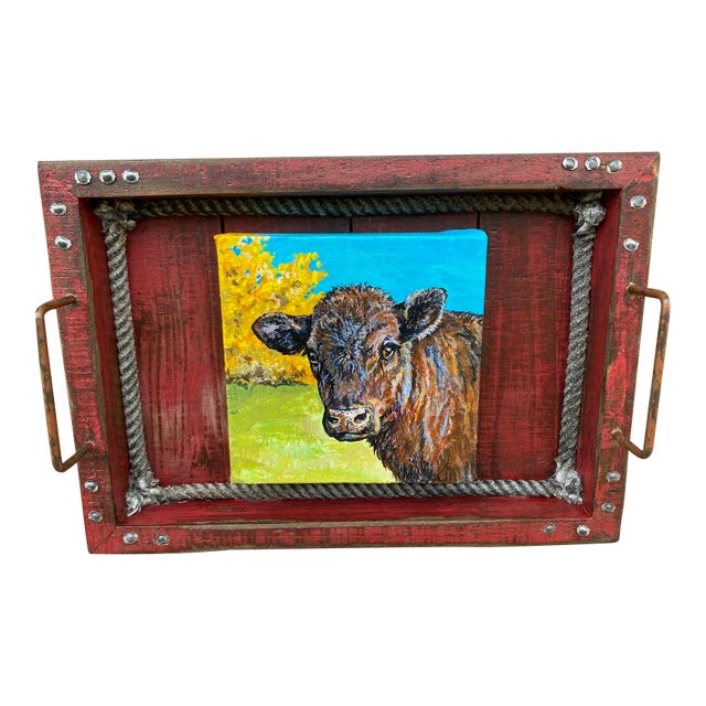 "Cutie Pie" ~ Willie Britt, Original Acrylic Painting, Calves Can Be Mischievous and This One Definitely Was. For Sale