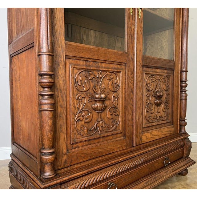 Antique French Glazed Oak Display Bookcase For Sale - Image 10 of 14