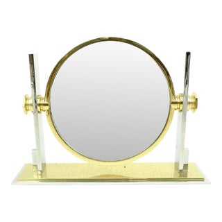 Mid 20th Century Karl Springer Attributed Brass and Nickel Vanity Mirror - Medium For Sale