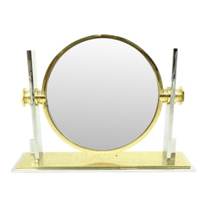 Mid 20th Century Karl Springer Attributed Brass and Nickel Vanity Mirror - Medium
