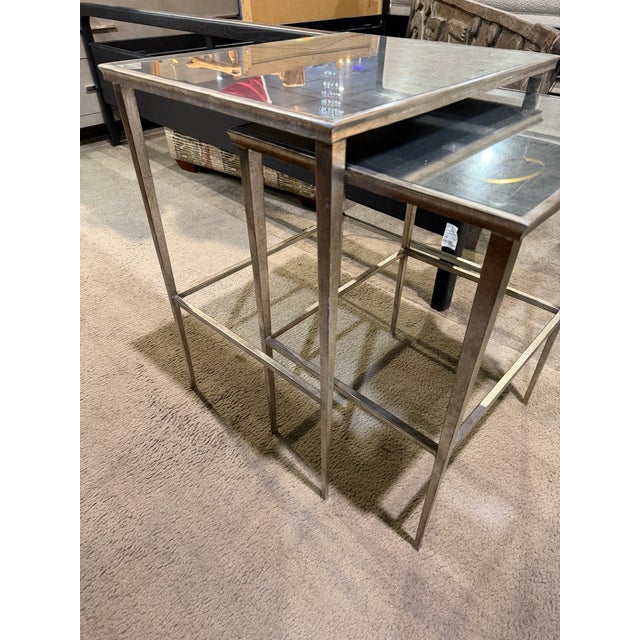 Contemporary Restoration Hardware Mirrored Nesting Table - Set of Two For Sale - Image 3 of 6
