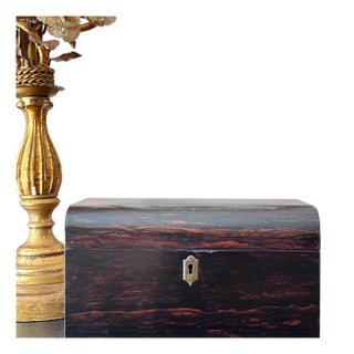 Antique Coromandel Wood Tea Caddy: English Decorative Box (ca 1840) For Sale