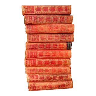 Antique Set of Ten (10) Modern Eloquence Books Red Leather Decorative Book Stack 1900 For Sale
