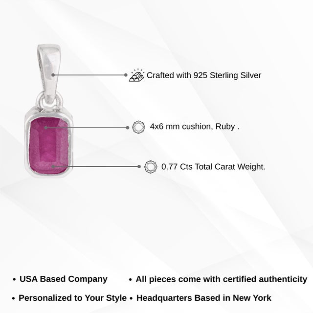 Minimalist Cushion Cut Natural Red Ruby Bezel Set Solitaire Pendant in Sterling Silver For Sale - Image 9 of 12
