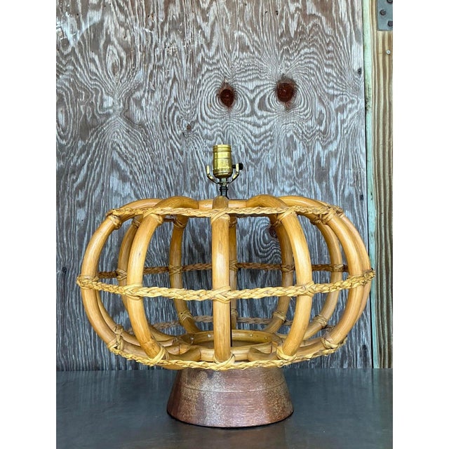 Mid 20th Century Vintage Coastal Bent Rattan Lamp For Sale - Image 5 of 10